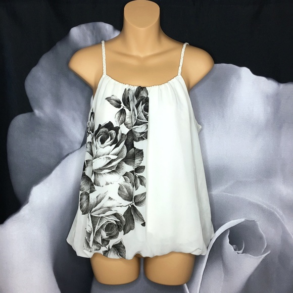 Forever 21 Black and White Rose Floral Top - Picture 2 of 3